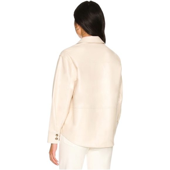 L'ACADEMIE Bethla Faux Leather Top Ivory | Button Down Shirt Fall Shacket Medium - Picture 3 of 8